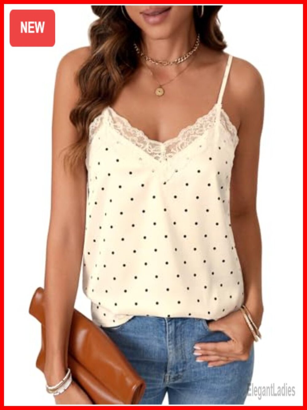 Satin Lace Trim V-Neck Spaghetti Strap Cami Tank Top Summer